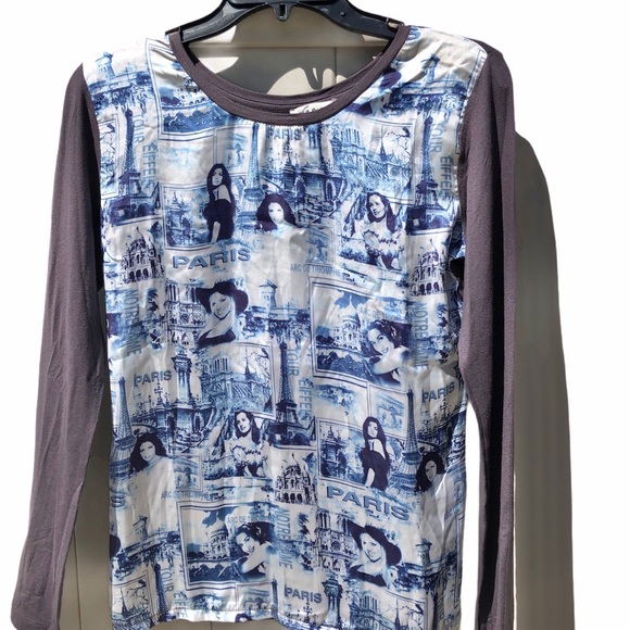 NWT Geisha Jeans Top Sz M Glamour Ladies Pictures Paris Grey Long Sleeve T-Shirt - Picture 2 of 7
